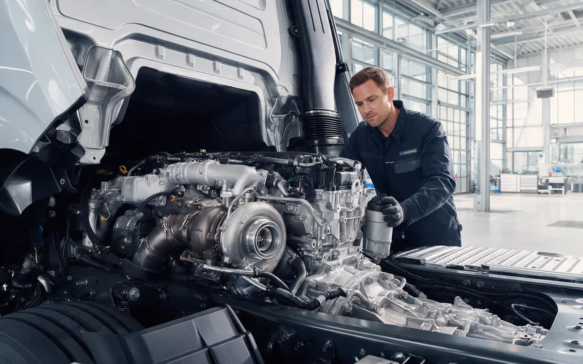 A truck diesel engine in the workshop
